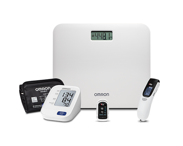 line up of products that make up the masimo home health kit including masimo pulse oximeter and TIR1