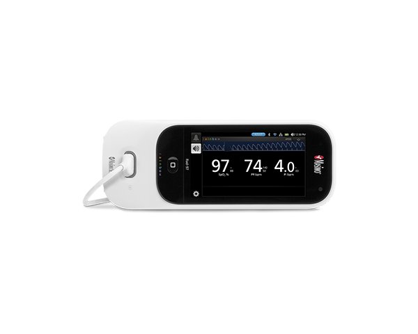 Docked Rad-97 pulse co-oximeter displaying Masimo rainbow SET parameters