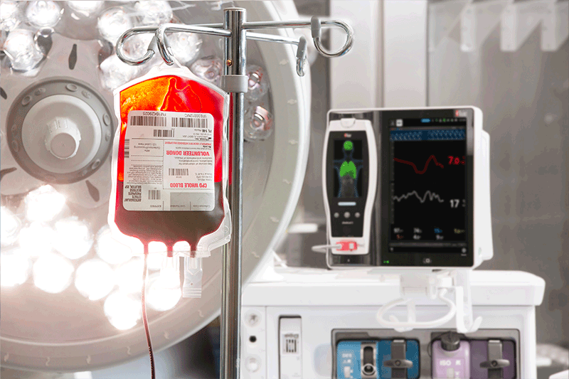 poche de sang près du Masimo Root